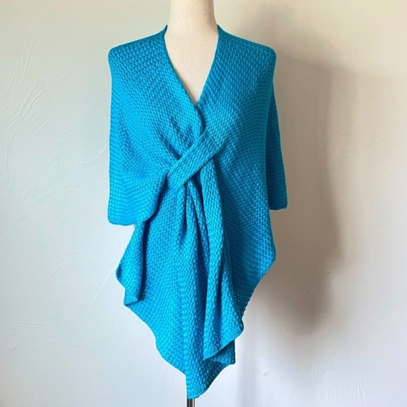 Chico's Sweaters - NWT Chico's Blue Weave Open Front Knit Wrap Shrug Cardigan Sweater Size L/XL